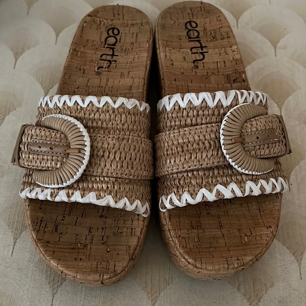 Only Worn Once! Cork And Raffia Slides - image 1